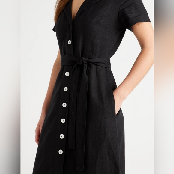 Quince European Linen Button Down Dress Black Size Small - Picture 3 of 8